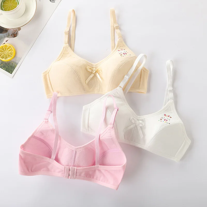 Teens Cotton Lace Puberty Girls Sports Training Bra for Teenager White Print Girl Underwear Clothing