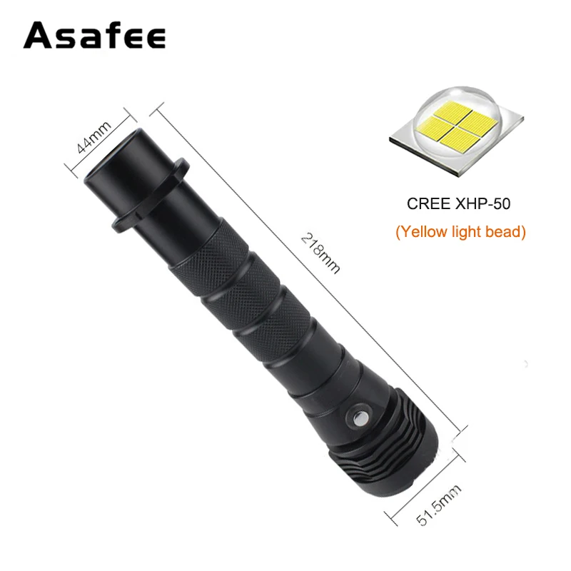 Светодиодный фонарь Asafee XHP50 для дайвинга белый желтый подводный