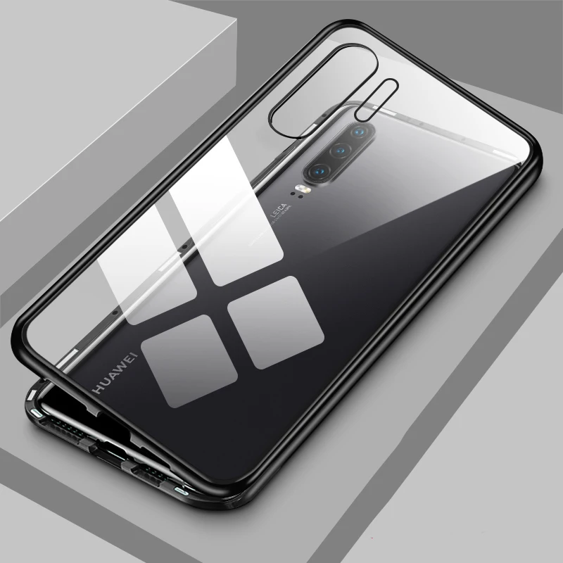 Clear with Black Магнитный адсорбционный металлический чехол для huawei P30 Pro P20 Lite mate 30 20 Pro 10, защитный чехол на магните - Цвет: Clear with Black