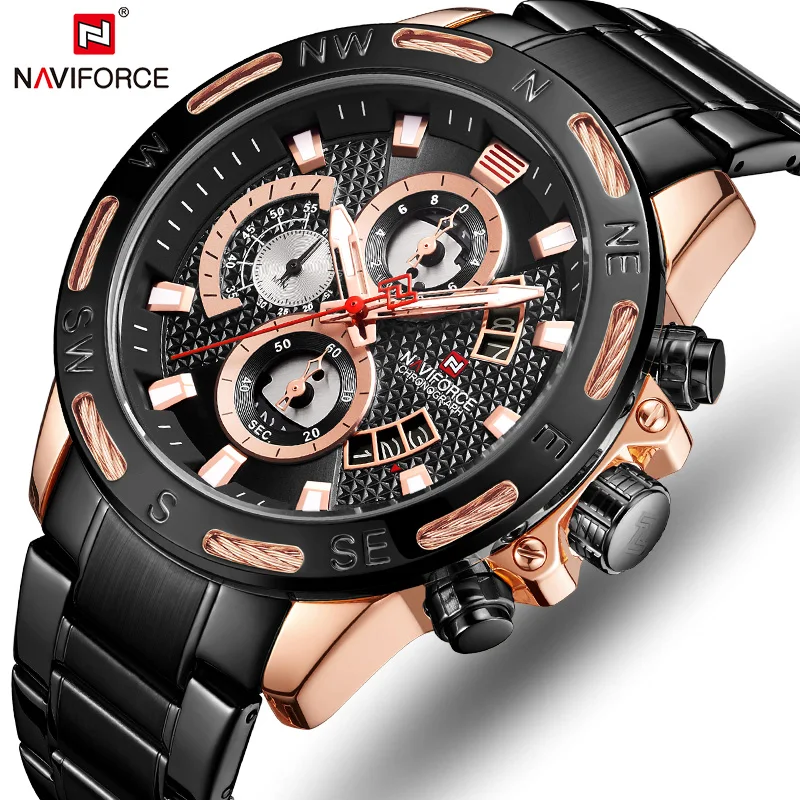 

NAVIFORCE Watches Mens Waterproof Stainless Steel Quartz Watch Men Chronograph Military Clock Male Wrist Watch Relogio Masculino