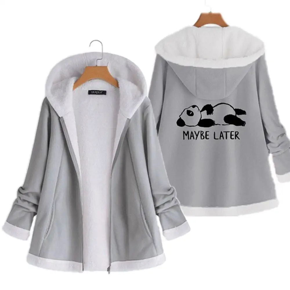 Продукт, модная куртка с карманами, на молнии, с длинными рукавами, Manta Girl, большой размер 5XL, Женская Осенняя куртка, зимняя теплая однотонная плюшевая - Цвет: grey print