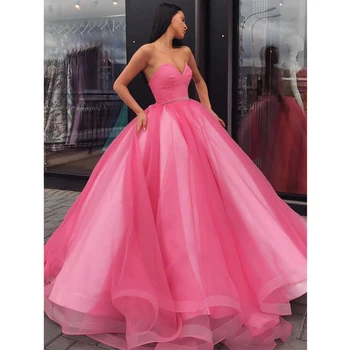 

Pink Organza Sweetheart Evening Dresses Fashion Slim Long Ball Gown Party Prom Dress Robe De Soiree 2020