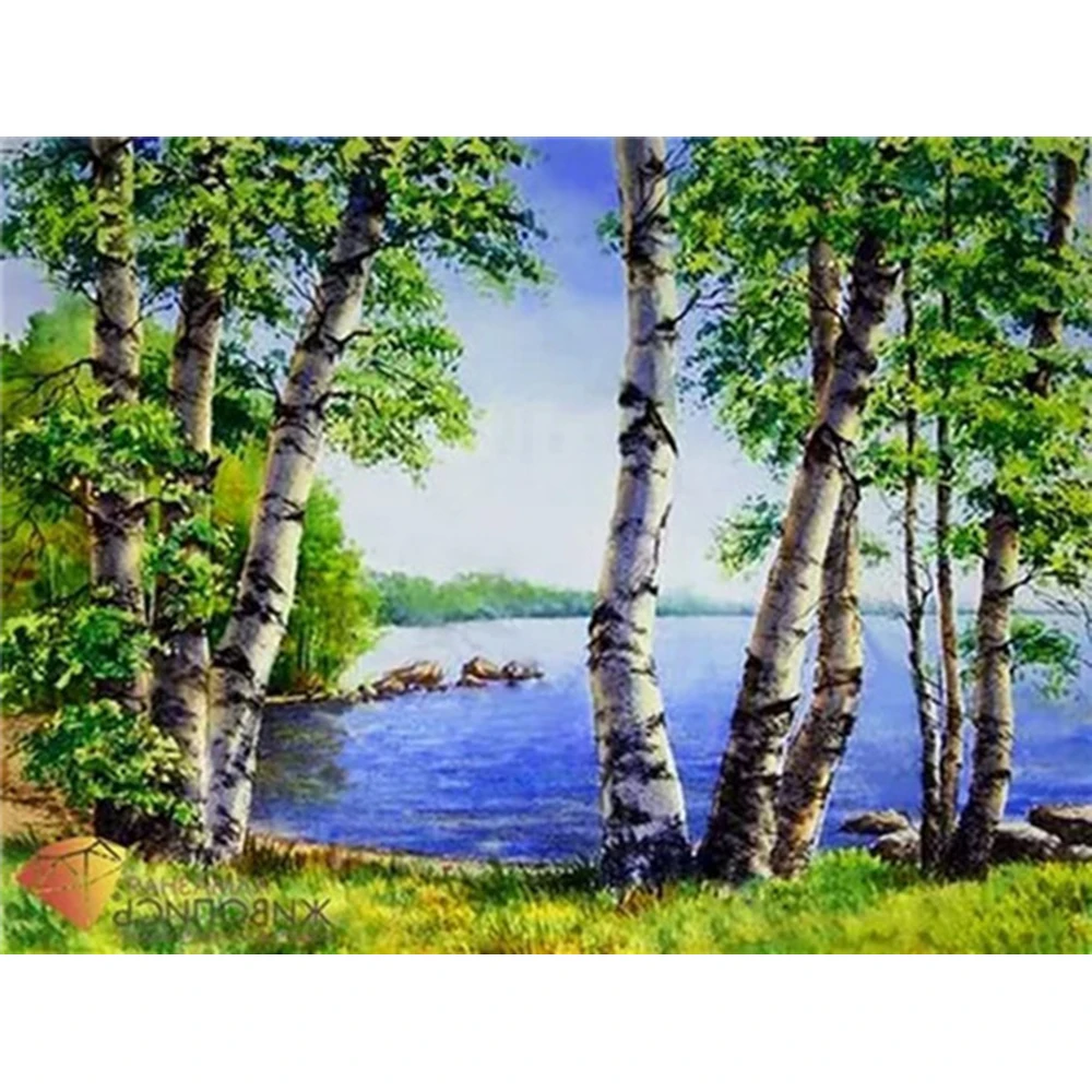 Алмазная 5D картина сделай сам Lakeside Cypress пейзаж стразы мозаичный узор алмазная