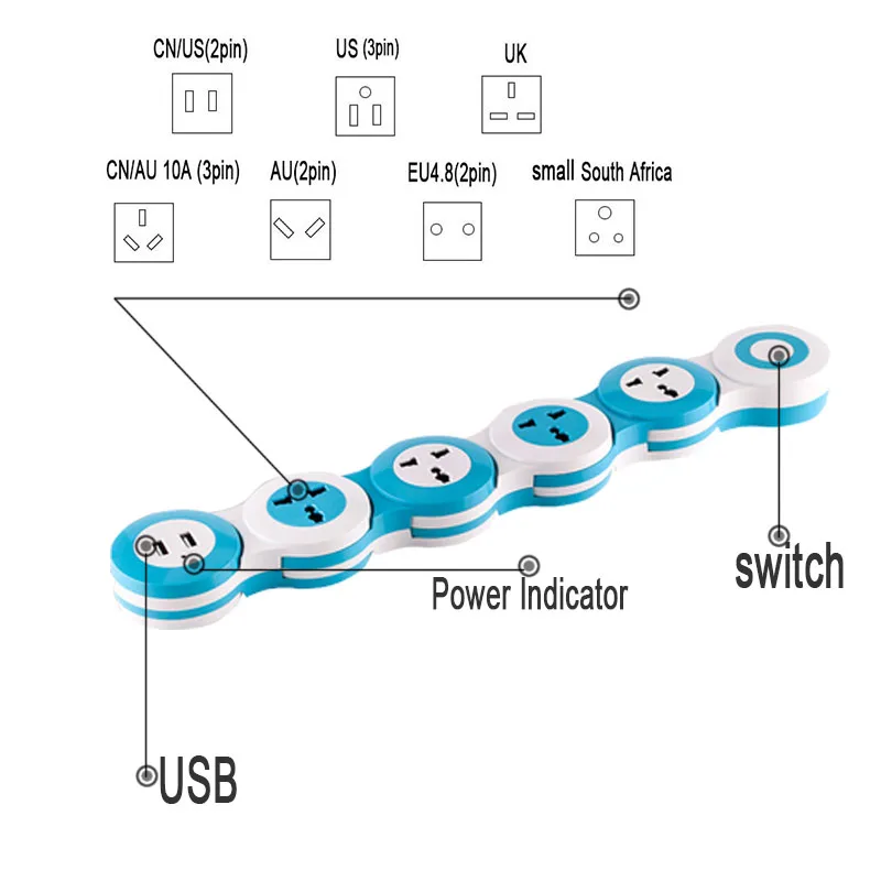 Блок питания с несколькими вращениями на 180 °, универсальная розетка 4AC с usb-переключателем, удлинитель на 1,8 метра, Офисная розетка для рабочего стола