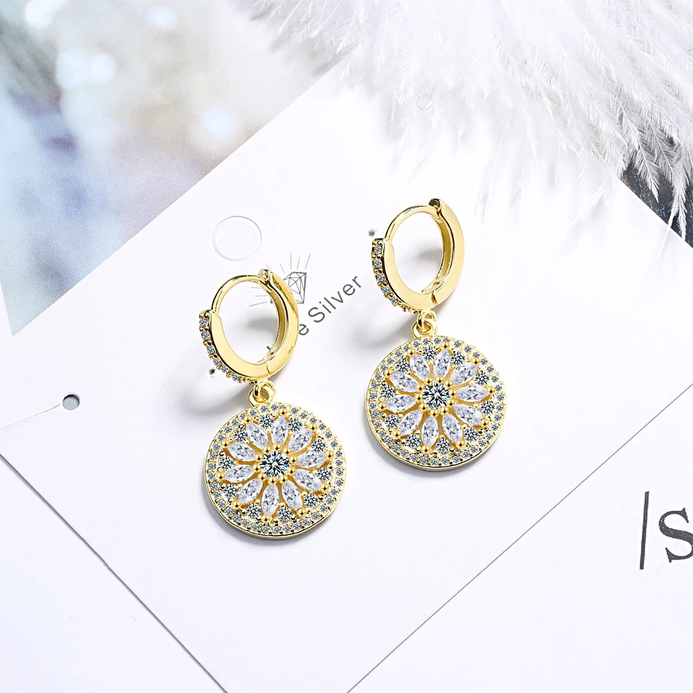 Fanqieliu S925 Stamp Silver Drop Earrings For Women New Round Crystal Luxury Jewelry Girl Gift Trendy FQL20411