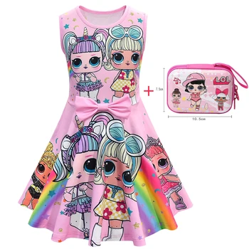 

Girl Lol Dress 2020 Summer Kids Cartoon Dolls Clothes Children's Sleeveless Vest A-Line Princess Dresses with Wallet for Girl