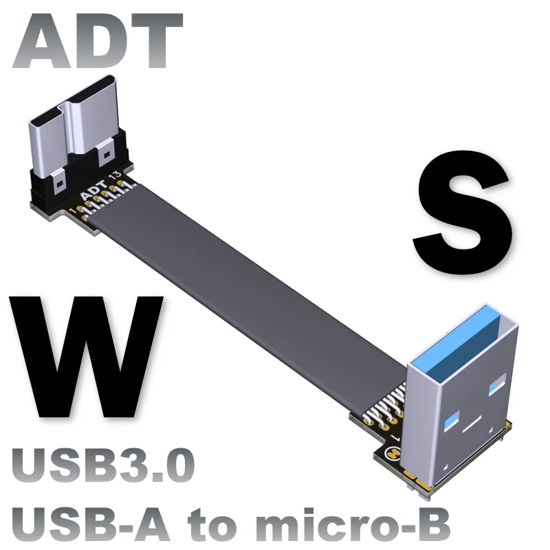 Cabo de Fita Usb 3.0 Micro-b Cabo Emi Blindagem Flat Ângulo de 90 Graus Conector para Cima e Reto Fpc 5cm3m
