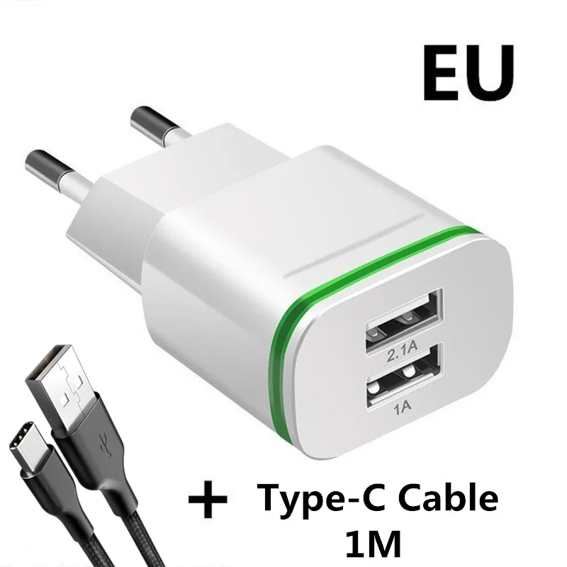 XEDAIN 2 порта USB зарядное устройство для телефона 5 В/2,1 а EU/USA штепсельная вилка настенного адаптера устройства микро Зарядка данных для iPhone huawei светодиодный светильник для мобильного телефона - Тип штекера: White  Type C Cable