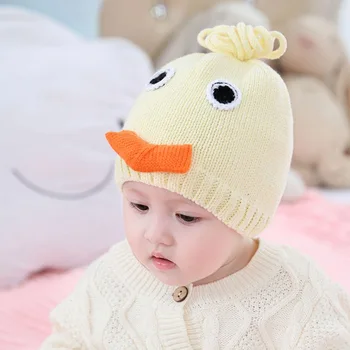

Duck Cute Baby Earflap Hat Toddler Boy Girl Solid Beanies Cap Cotton Blend Elastic Bonnet Autumn Warm Hat 3D Cartoon Pattern