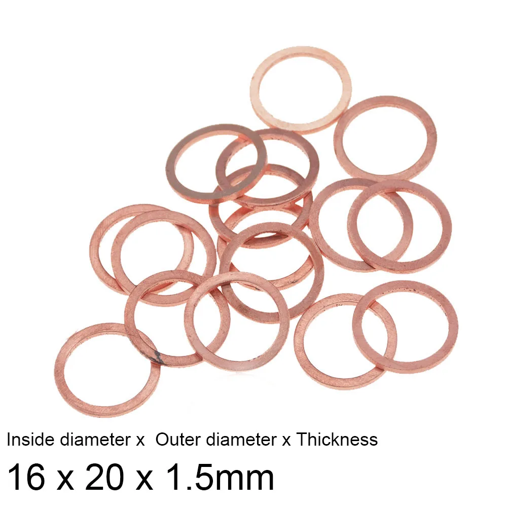 F67F 20PCS/Pack Assorted Copper Washer Gasket Sealing Ring Sump Plug Kit 10X16X1 