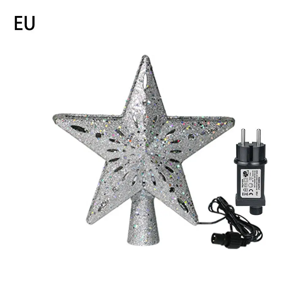 3D Star Christmas Tree Topper Lighted Star Tree Topper With Rotating Snowflake Projection Light For Christmas Tree Ornament - Цвет: EU