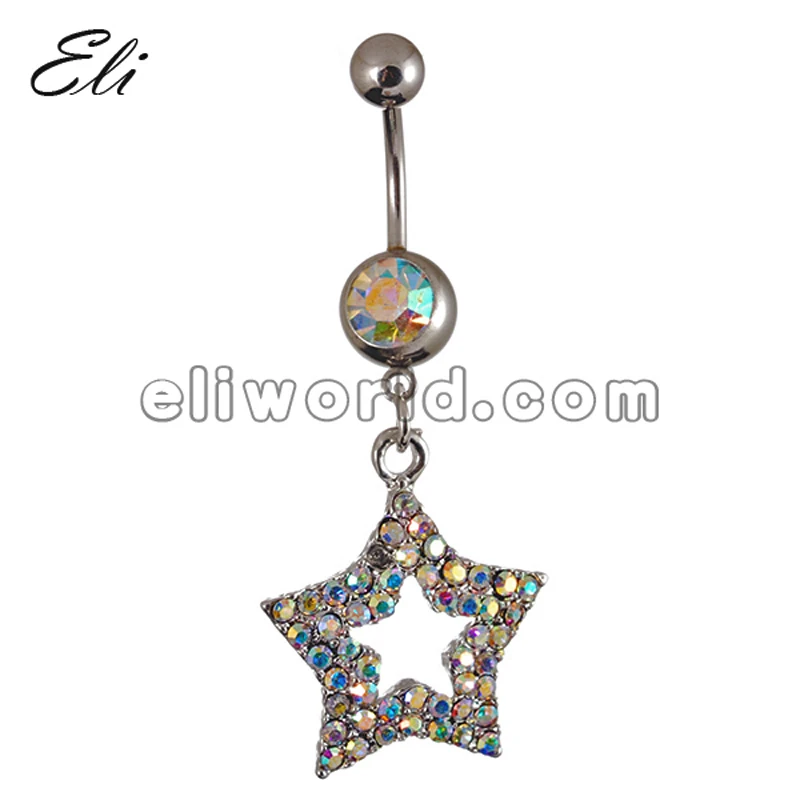 

Retail 1 PC Belly Piercing Crystal Star Dangle Pierce Navel Ring Belly Bar Body Piercing Belly Jewelry