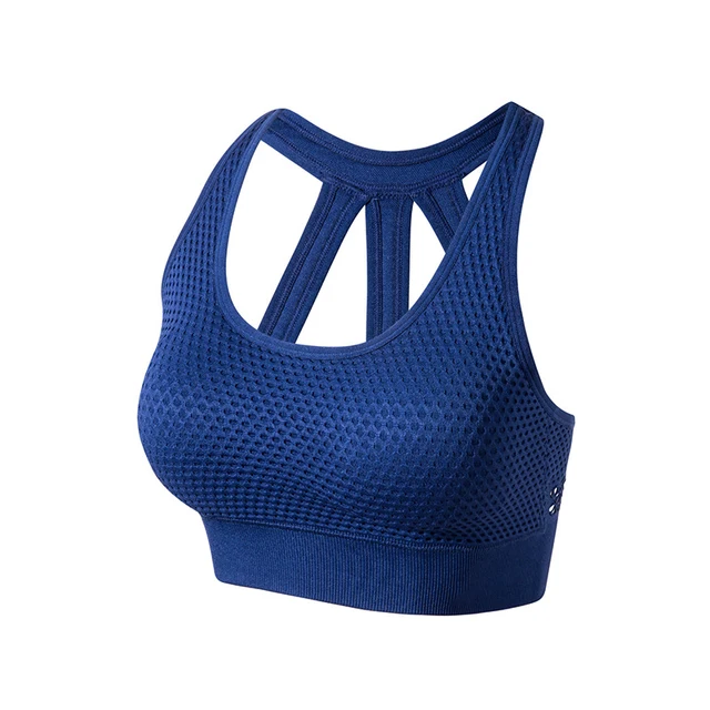 Women Shockproof Gathered Breathable Sports Underwear Running Workout Beauty Back Yoga Bra Fintess Gym Push UP Exercise Tops navy blue