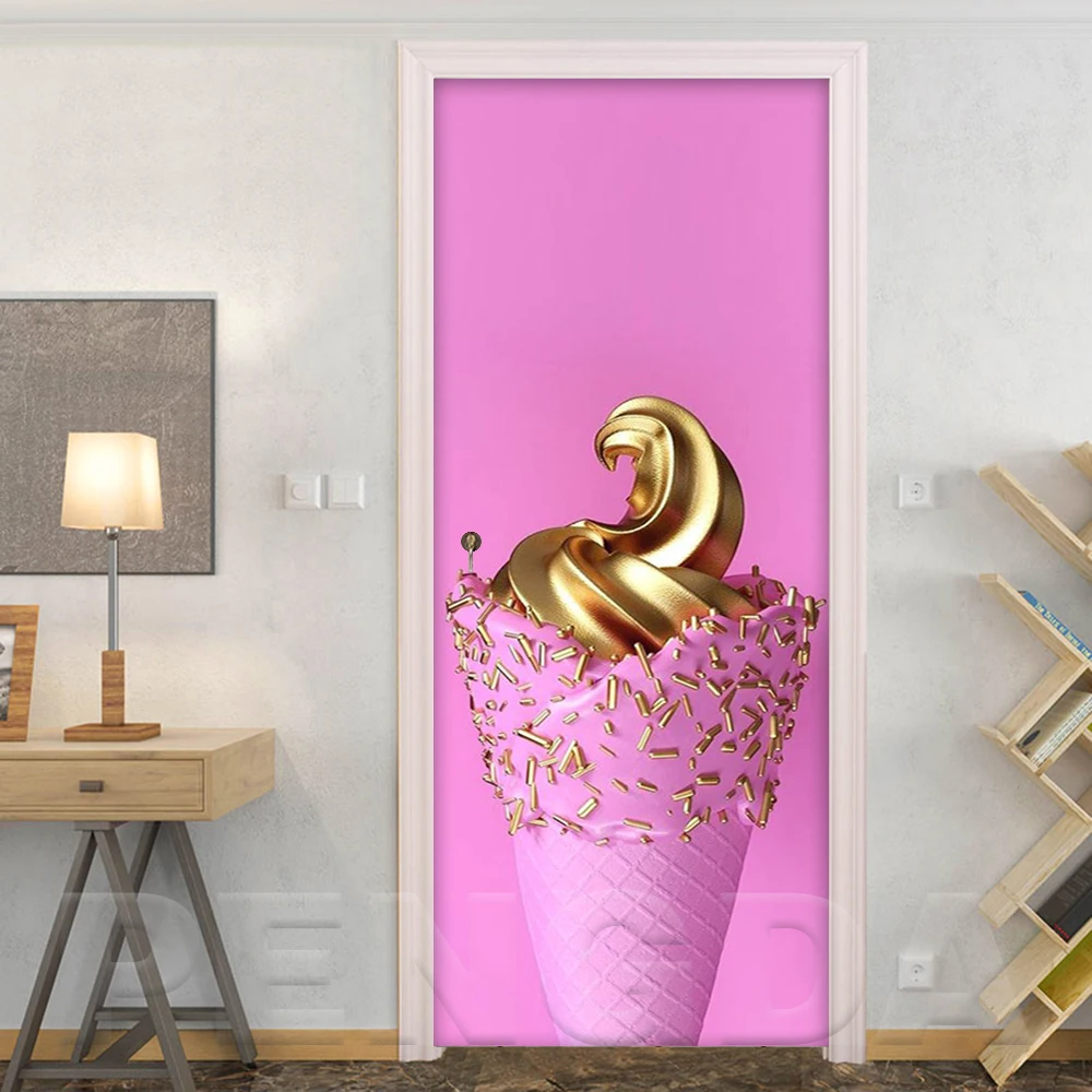 3D наклейка на дверь DIY самоклеющаяся новая Настенная роспись Розовый олень мороженое цветок водонепроницаемые обои печать картина домашний декор - Цвет: Door LXR3547-04
