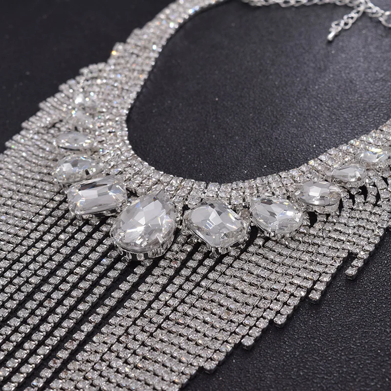 Большой размер, роскошное длинное свадебное ювелирное ожерелье с кисточками для невесты, Женский праздничный костюм, роскошные большие ювелирные изделия, подарок для мамы, серебро