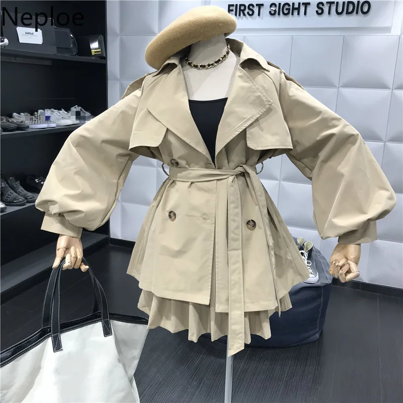 

Neploe Temperament Women Set Short Slim Waist Trench Coat+ High Wait Pleated Skirt Aututm Winter Wild Chandal Mujer Solid 46613