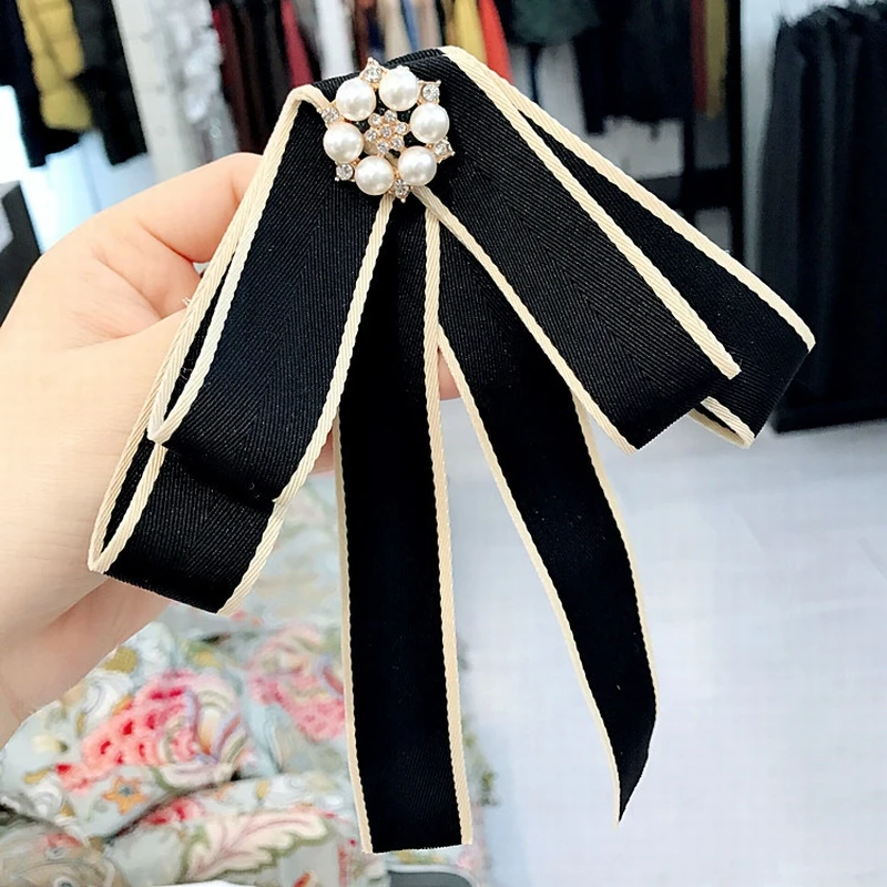 Корейская простая лента в полоску, стразы, большая брошь, галстук-бабочка для женщин, модный костюм, одежда, рубашка, воротник, аксессуары