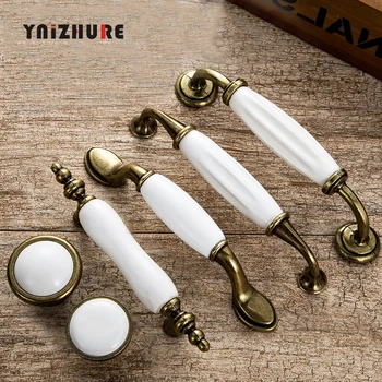 White Ceramic Door Handles European Antique Furniture Handles Drawer Pulls Kitchen Cabinet Knobs and Handles