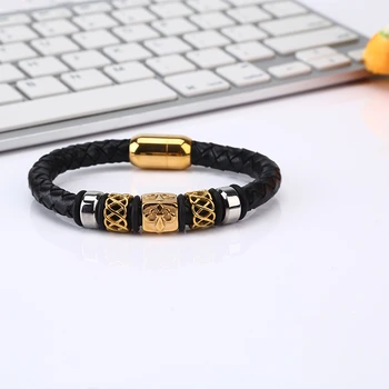 

Fashion Gold Color Stainless Steel French Flower Bracelets For Women Boho Jewelry Luxury Design Leather Bracelet Men Ladies Gift