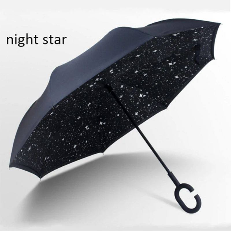 Обратный зонт, мужские зонты, перевернутый, анти-УФ, зонт с ручкой, ветрозащитный, для женщин, защита от солнца и дождя, invertido Paraguas Parapluie - Цвет: night star