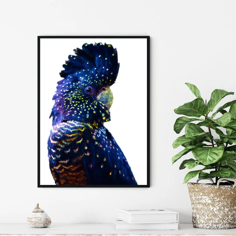 

Australian Bird Print Black Cockatoo Wall Art Navy Blue Parrot Bird Posters and Prints Canvas Art Pictures for Living Room Decor