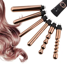 Interchangeable Hair Curling Iron Machine 5 Part Ceramic Hair Curler Multi-size Roller Heat Resistant Glove Styling Set