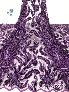 

Beautifical nigerian lace fabrics Top sale embroidery lace fabrics nigerian net lace with sequins for dress 5yards ML1N1843