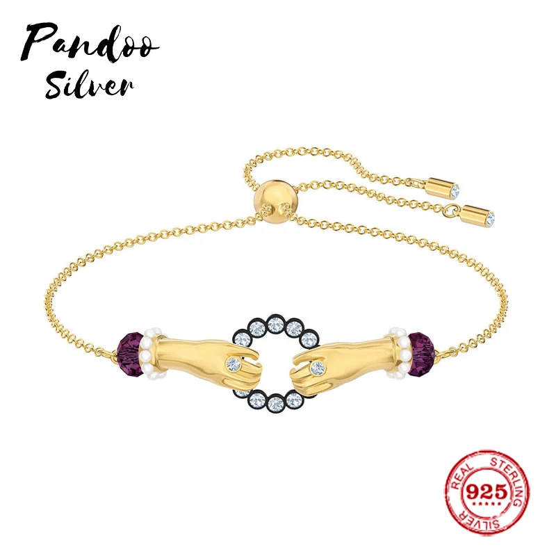 

Fashion Charms 925 Sterling Silver Luxury Jewelry Gift For Female，Yellow Silver Hands Shape And Multiple Color Bracelets