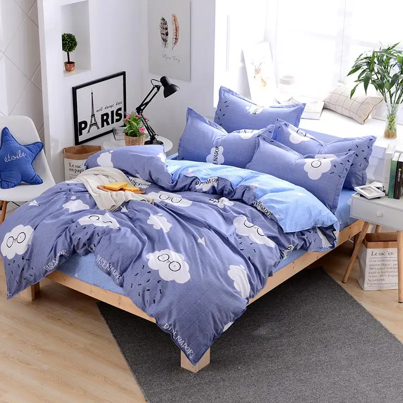 50Bedding Set luxury The red crane 3/4pcs Family Set Sheet Duvet Cover Pillowcase Boy Room flat sheet, No filler bed set