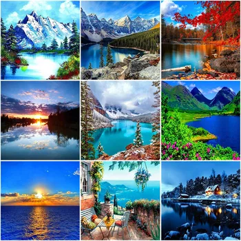 

DIY 5D Diamond Painting Lake Landscape Full Drill Round Diamond Embroidery Nature Scenery Mosaic Rhinestone Cross Stitch Kits