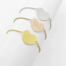 Серебро/золото/розовое золото пластина из нержавеющей стали Сердце Шарм Браслеты для гравировки регулируемые зеркальные полированные 10 шт