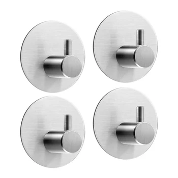 

1 Set of 6 Single-Hook Nail-Free Strong Round Diagonal Hooks, Wall Towel Hooks, Waterproof Metal Hooks, Bathroom Stainless Steel