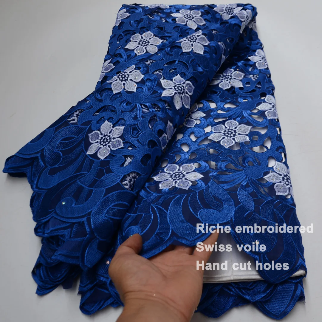 

(5yards/pc) High quality hand cut African cotton lace rich embroidered Swiss voile lace fabric for party dress CLP492