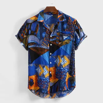 

Summer Men Shirt Casual Floral Printed Vintage Ethnic Loose Short Sleeve Buttons Dress Shirt Men Camisas Hombre Koszula Hawajska