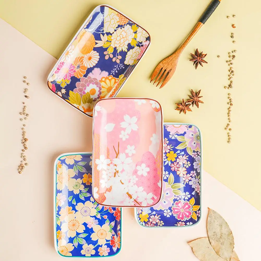 

Studyset 4Pcs/Set 6Inches Rectangle Cherry Blossom Pattern Ceramic Plates Set