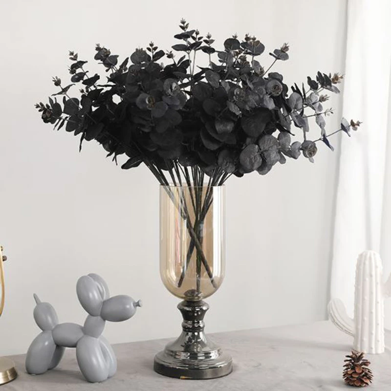黒造花ユーカリの葉植物壁材装飾リアルな偽植物ホームショップパーティーの装飾 Aliexpress Home Garden