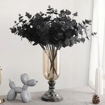 

Black Artificial Flower Eucalyptus Leaves Plants Wall Material Decorative lifelike Fake Plants For Home Shop Garden Party Decor