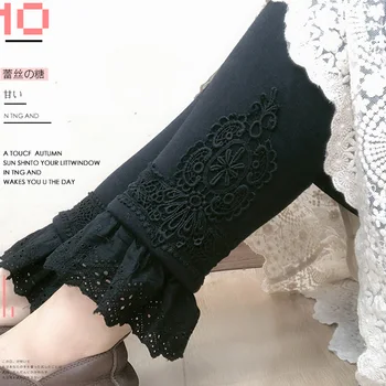 

Winter Thick Brushed Leggings Women Plus Velvet Lace Ruffles Elastic Waist Casual Harajuku Embroidery Basic Leggings Z042