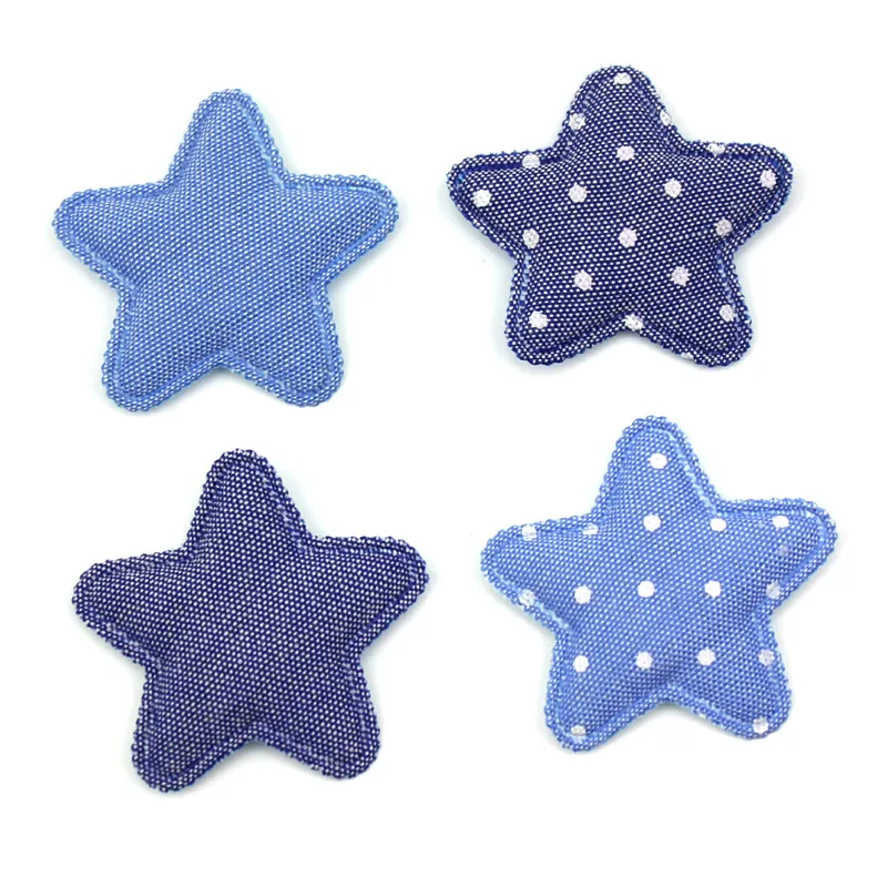 

60Pcs 4cm Denim Star Shape Padded Appliques for Children Handmade Headwear Accessories DIY Baby Hairpin Ornament Decoration