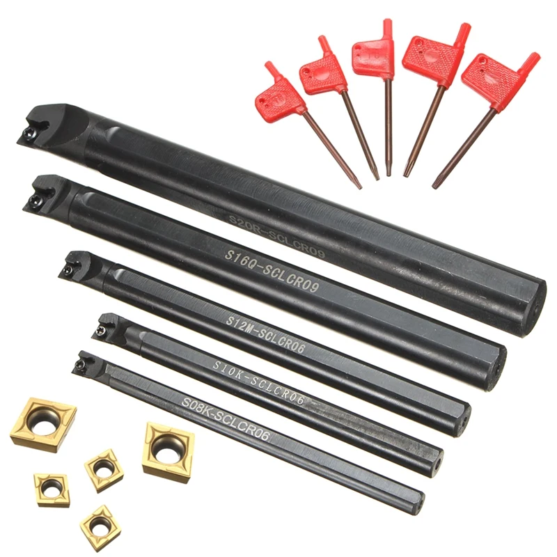 

5 Set SCLCR CNC Lathe Turning Tool Shank Turning Holder Tool Set + 5Pcs Lathe Tools Boring Bars + 5Pcs Carbide Inserts + 5Pcs Wr