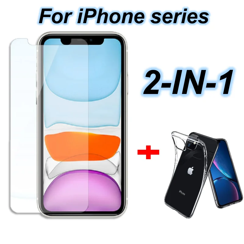 2 в 1 9H закаленное стекло для iPhone 11 Pro Max Защита экрана XR XS 8 Plus SE прозрачный чехол из