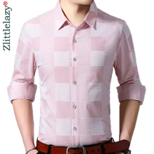 Брендовая Повседневная Роскошная облегающая Мужская рубашка в клетку с длинным рукавом, уличная одежда, винтажная Мужская рубашка, модная Джерси 81101