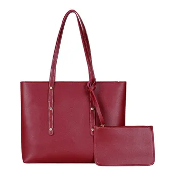 

Fashion 2PC 2019 High quality PU Leather Portable Shoulder bag style New Women Handbags Ladies Solid color Big Tote bag