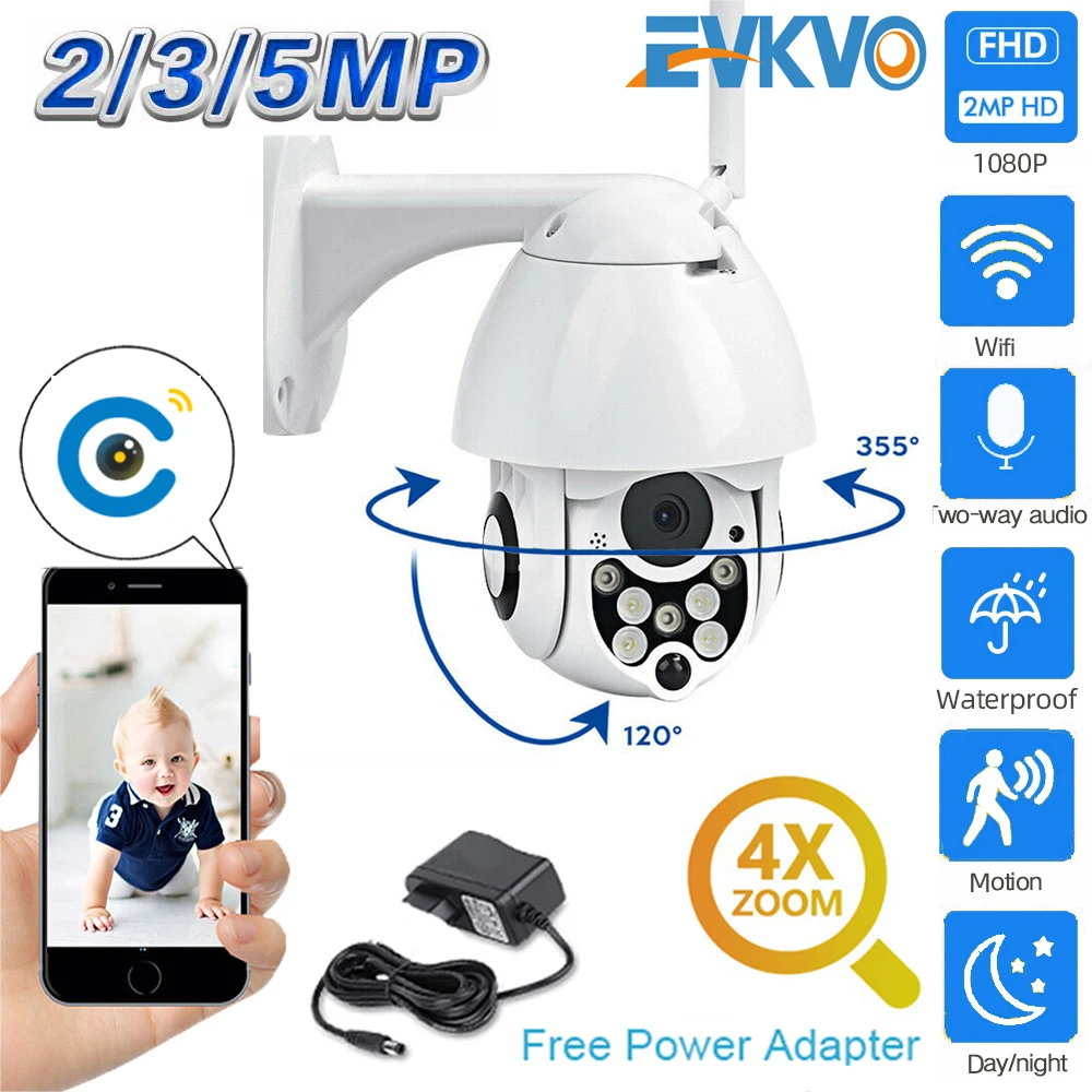 

EVKVO PTZ IP Camera 5MP Wifi Outdoor Speed Dome Wireless Wifi Security Camera Pan Tilt 5X Digital Zoom Network CCTV Surveillance
