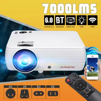

7000 Lumens Projector Android 6.0.1 Wifi Wireless Display Home Theater Proyector Support Full HD 1080P 4K Video With HDMI