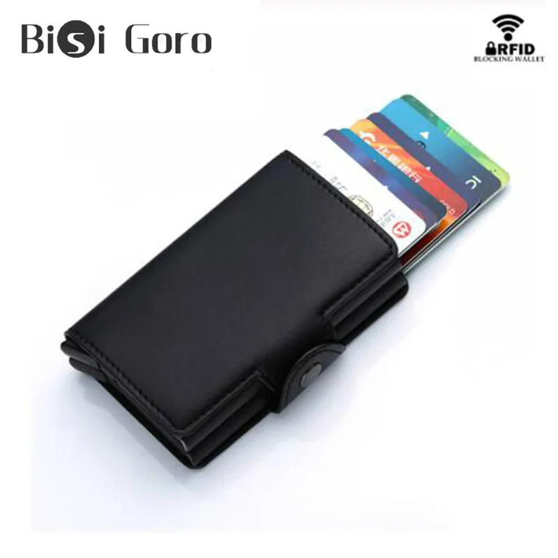 BISI GORO, алюминиевые двойные коробки, кредитный держатель для карт из искусственной кожи, Умный кошелек, противоугонная RFID ID карта, чехол, бизнес, короткий кошелек