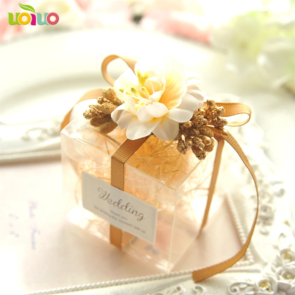 beige flower Элегантные прозрачные пользовательские имена и Дата свадьбы коробка свадебные сувенирные коробки с цветами - Цвет: beige flower