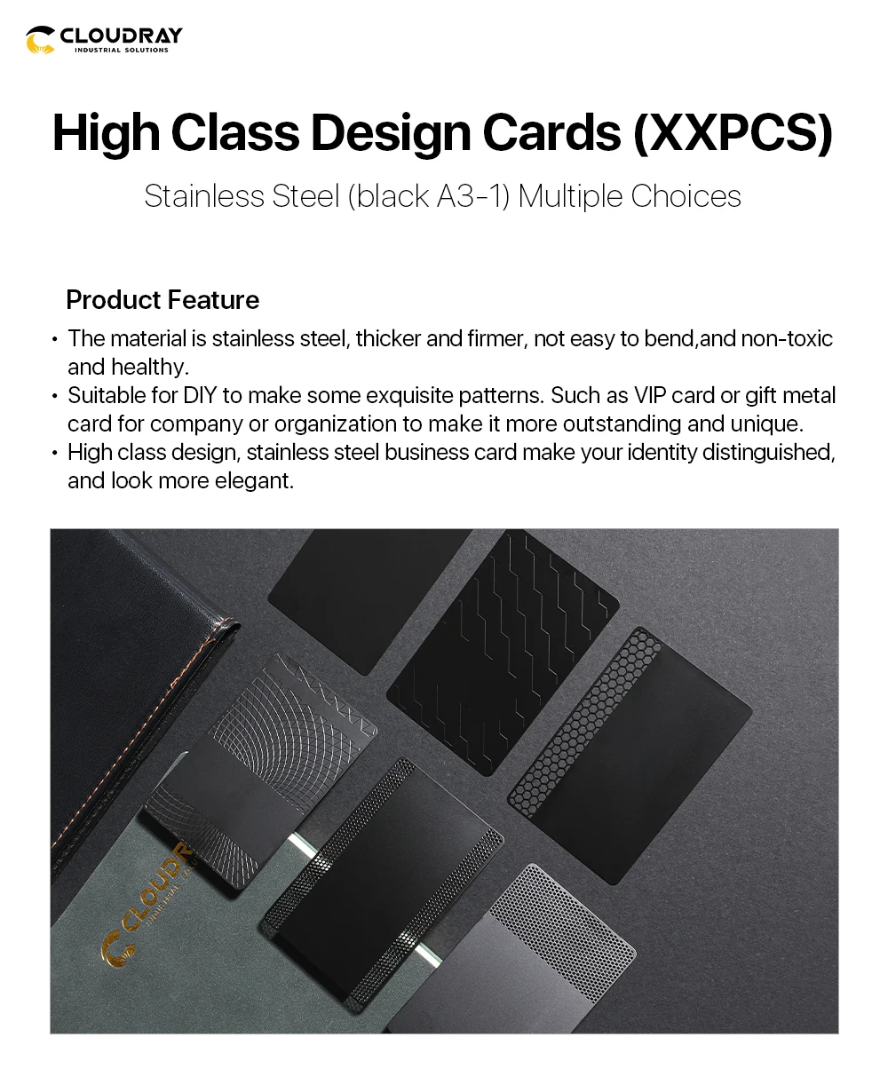 Cloudray 10 stücke High Class Design Karten Sechs Arten Schwarz Edelstahl DIY Bussign Karte für DIY Laser Kennzeichnung Geschenk postkarte – Detail 3