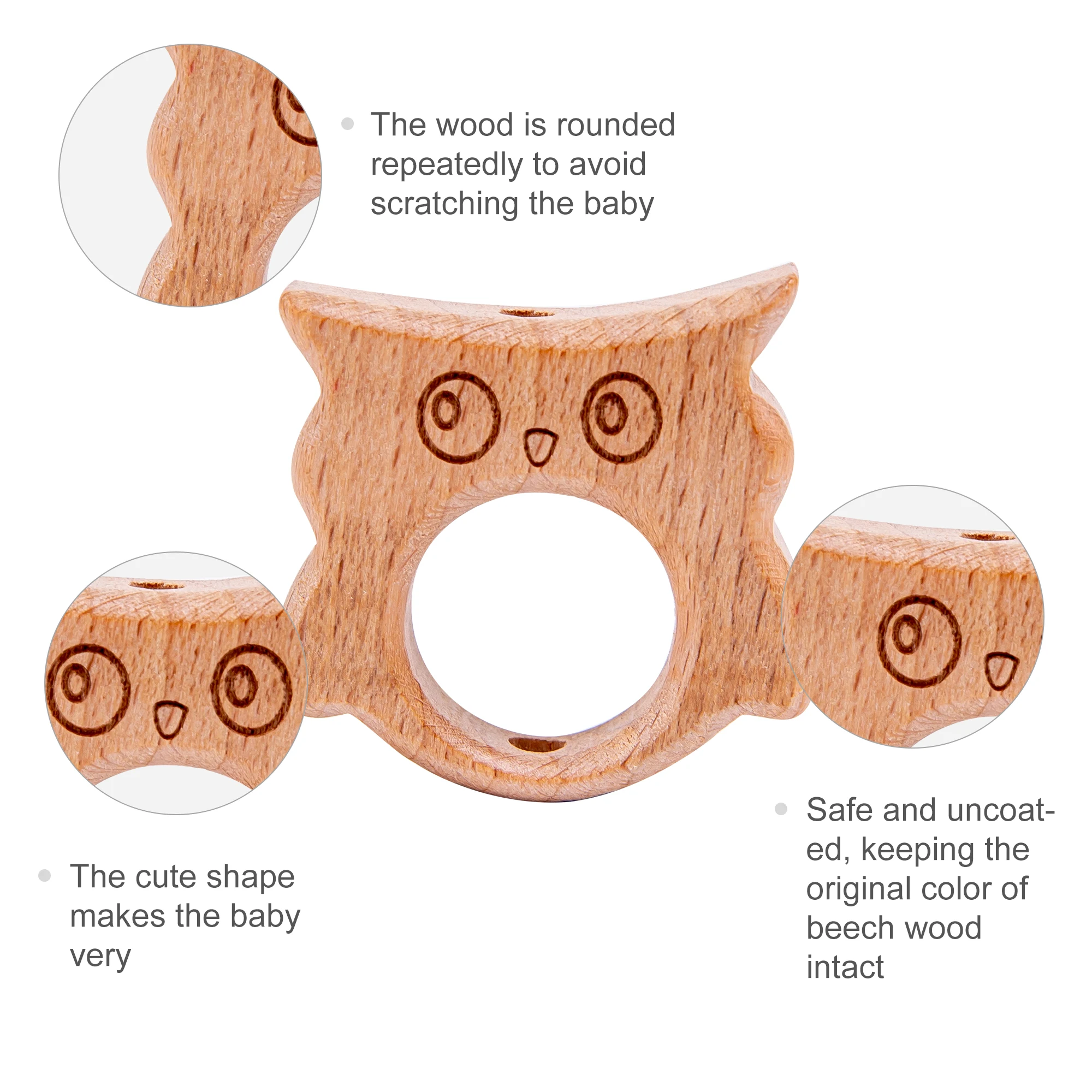 10PC 나무 Teether 동물 구슬 너도밤 나무 설치류 스타 DIY 젖꼭지 체인 젖니가 남 팔찌 액세서리 몬테소리 선물