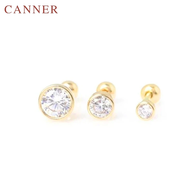 1pc 925 Sterling Silver Ear Stud Crystal Zircon Earrings 1PC Fashion 3 Prong Tragus Cartilage Piercing Jewelry Gold Clear boucle